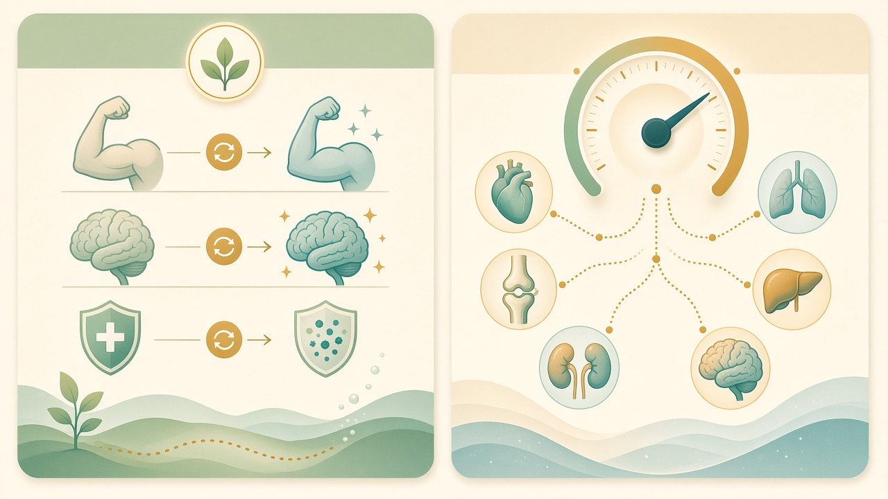 Healthspan restores function; Synchrony seeks the shared age signal